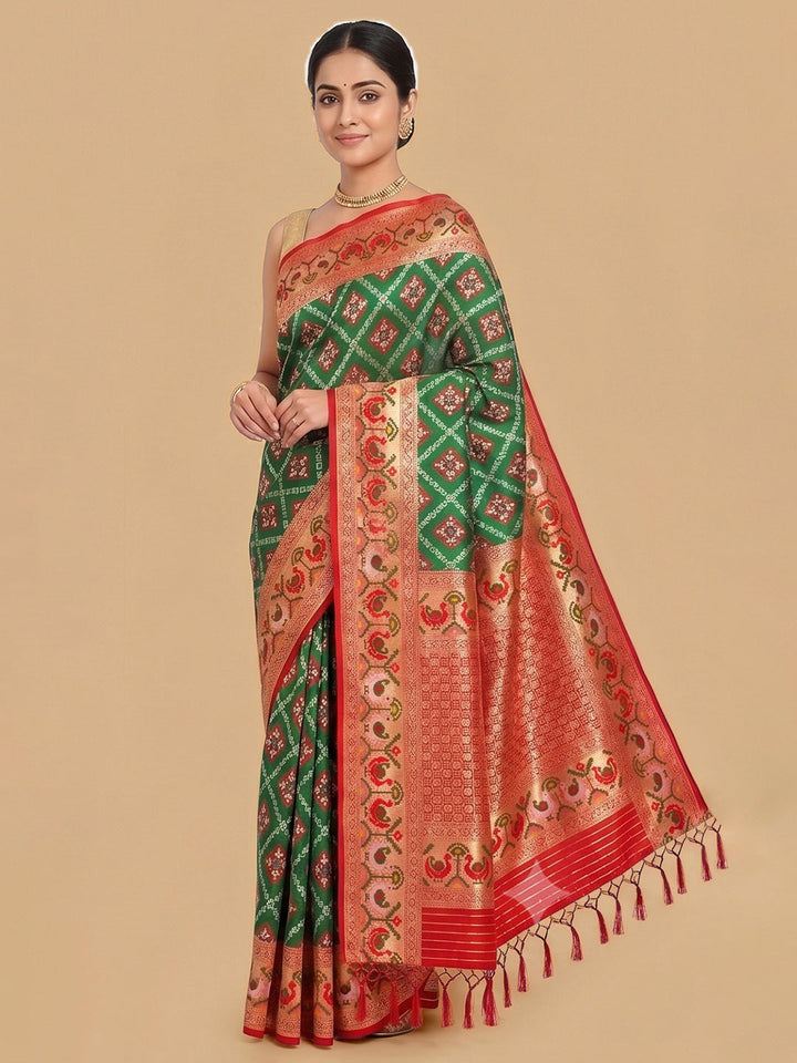 Dark-Green Woven Design Art Silk Saree