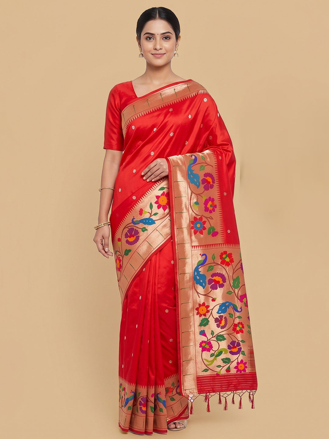 Red Woven Design Art Silk Saree