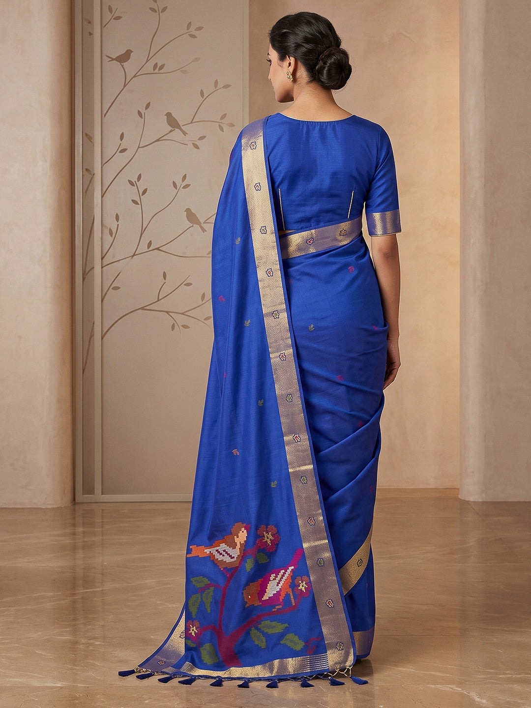 Navy-Blue Cotton Blend Woven Saree