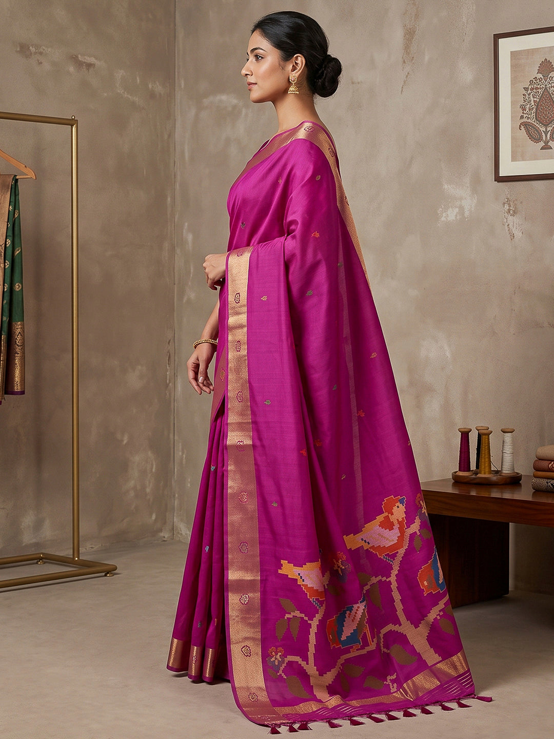 Purple Cotton Blend Woven Saree