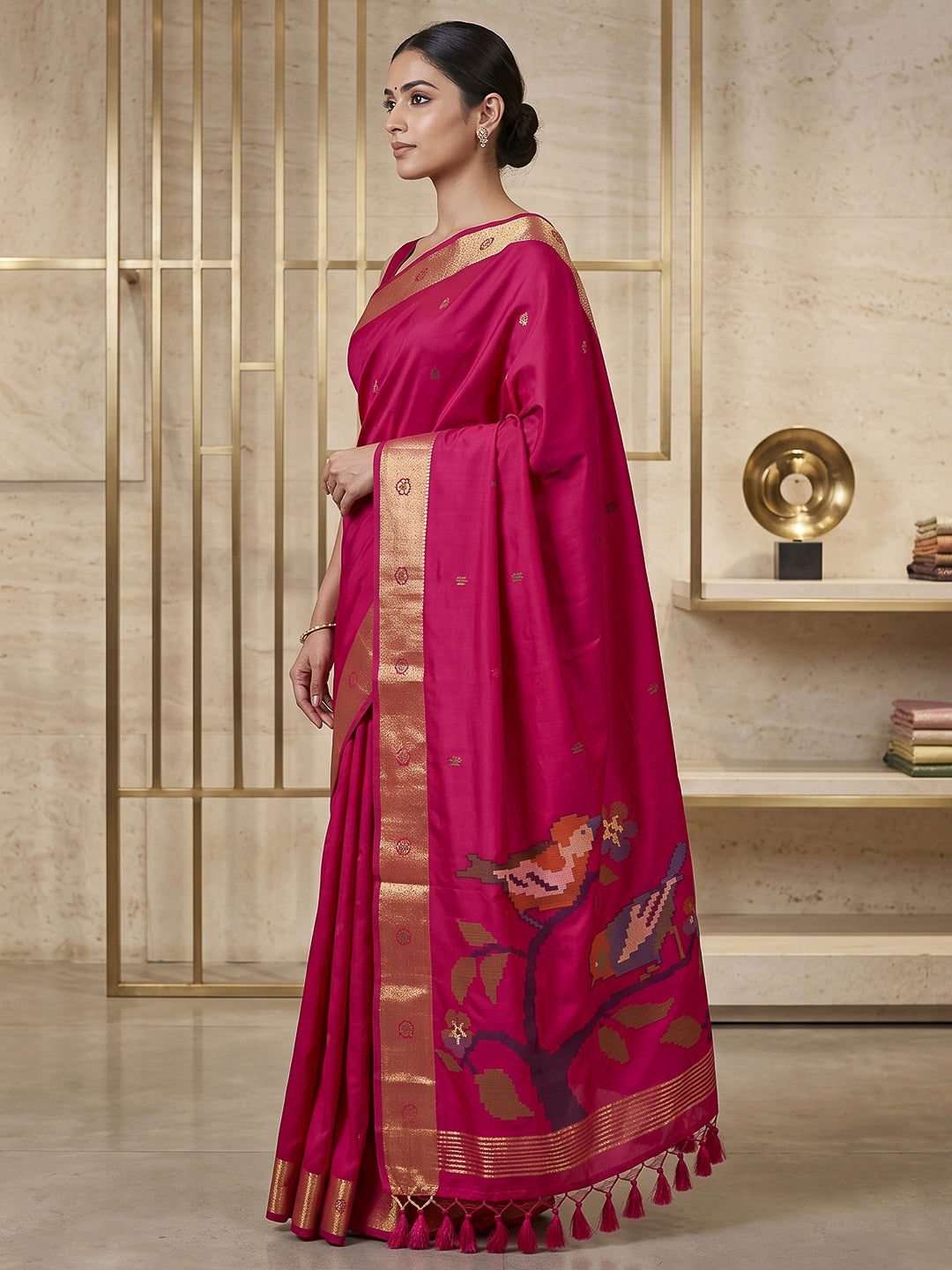 Rani Cotton Blend Woven Saree