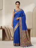 Navy-Blue Cotton Blend Woven Saree