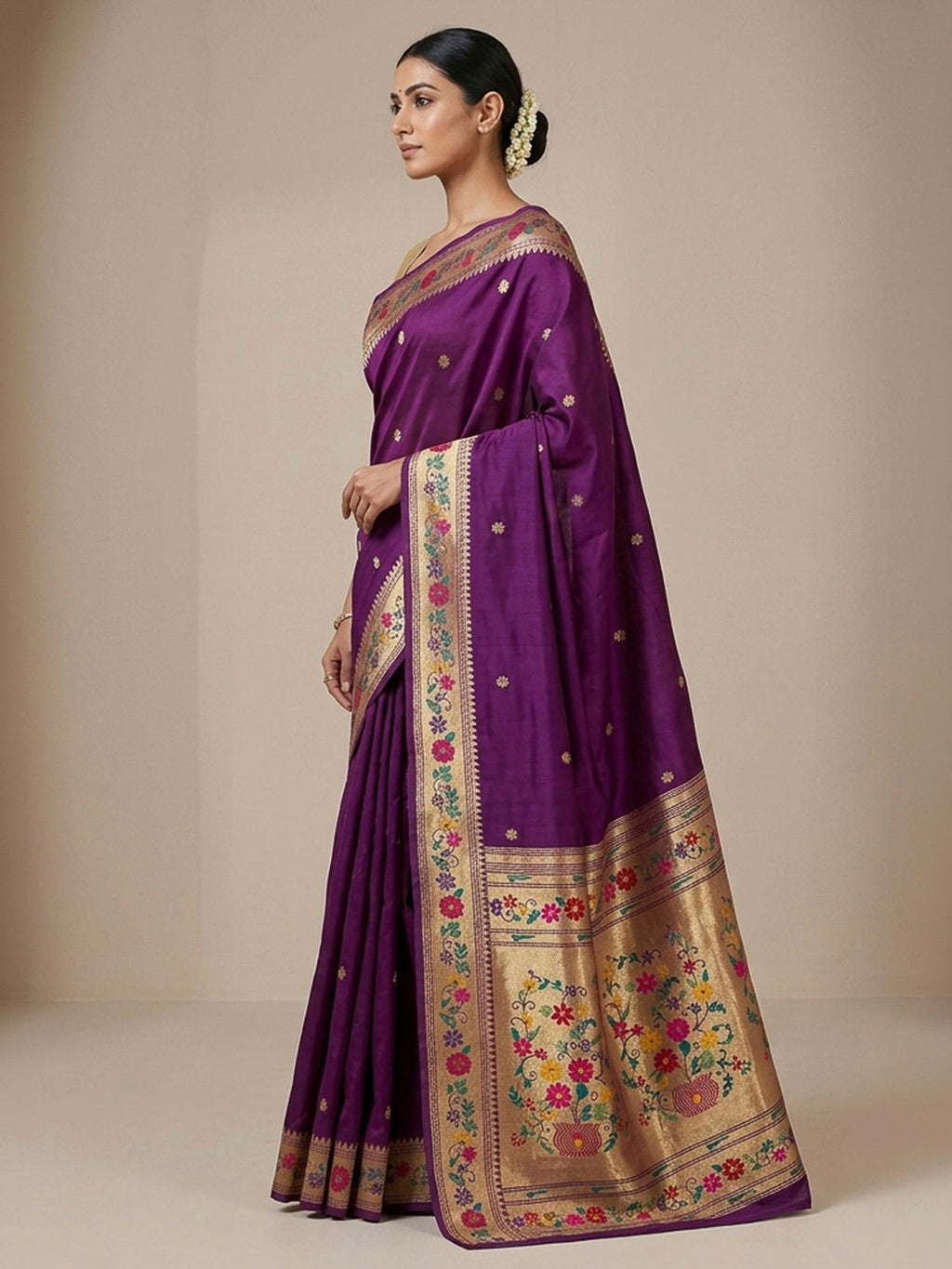 Purple Cotton Blend Woven Saree