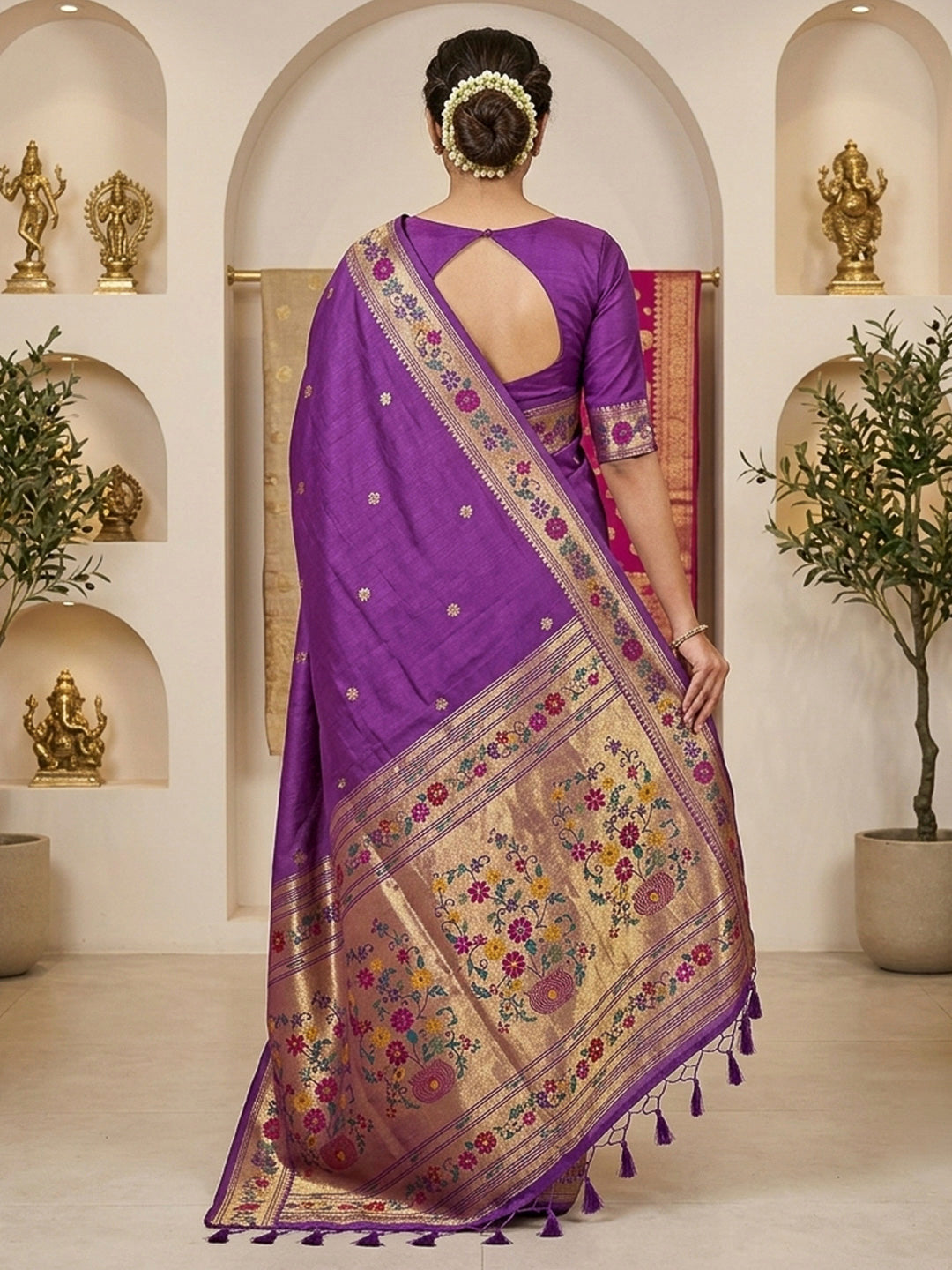 Purple Cotton Blend Woven Saree