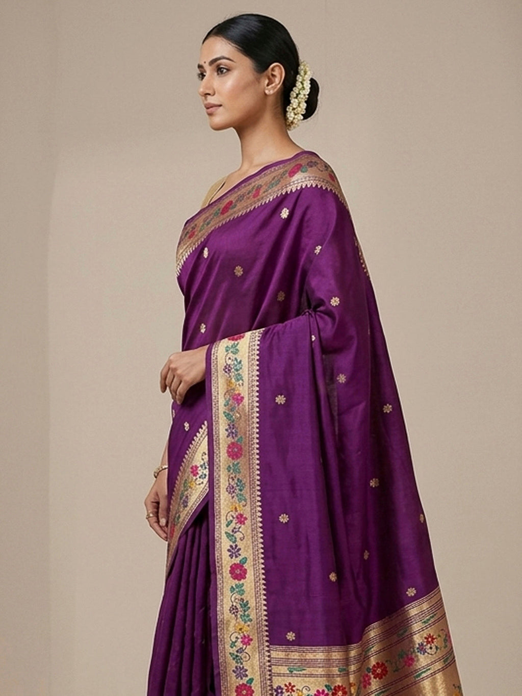 Purple Cotton Blend Woven Saree