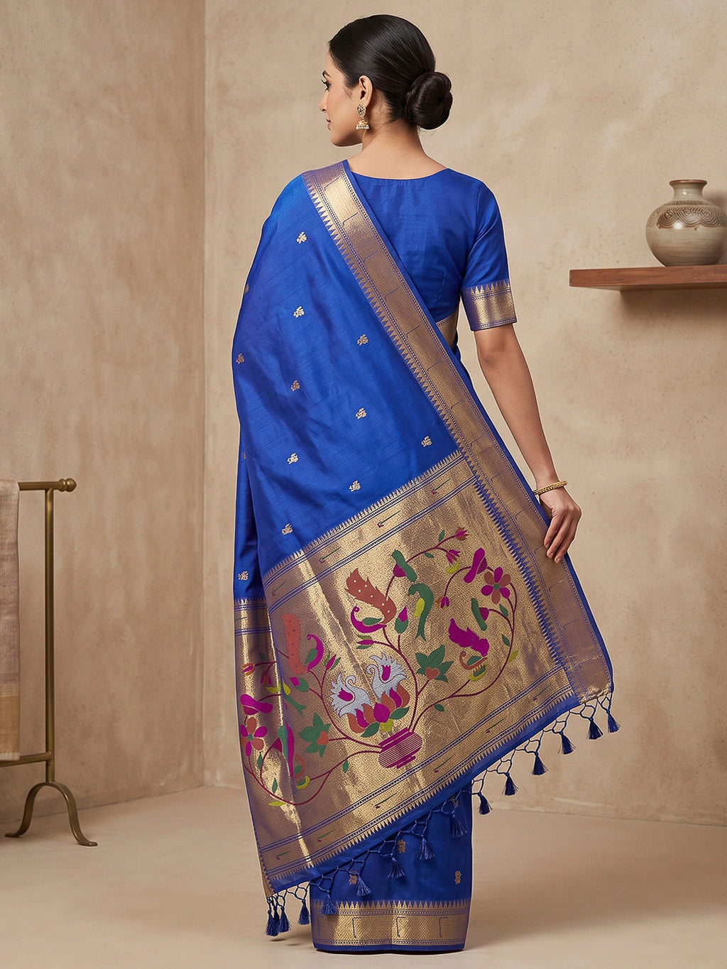 Navy-Blue Cotton Blend Woven Saree