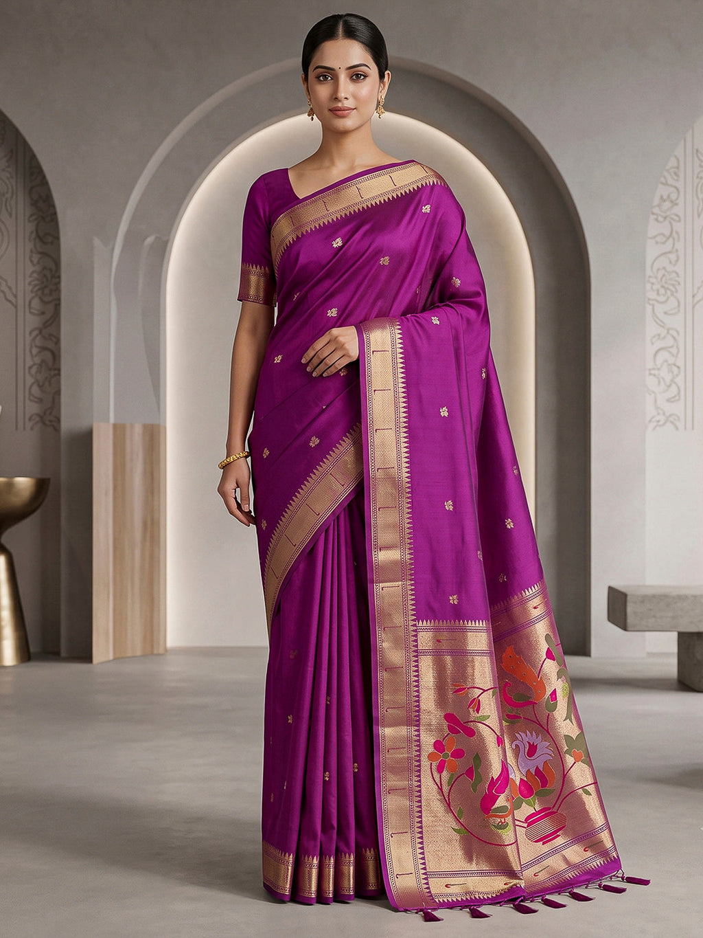 Purple Cotton Blend Woven Saree