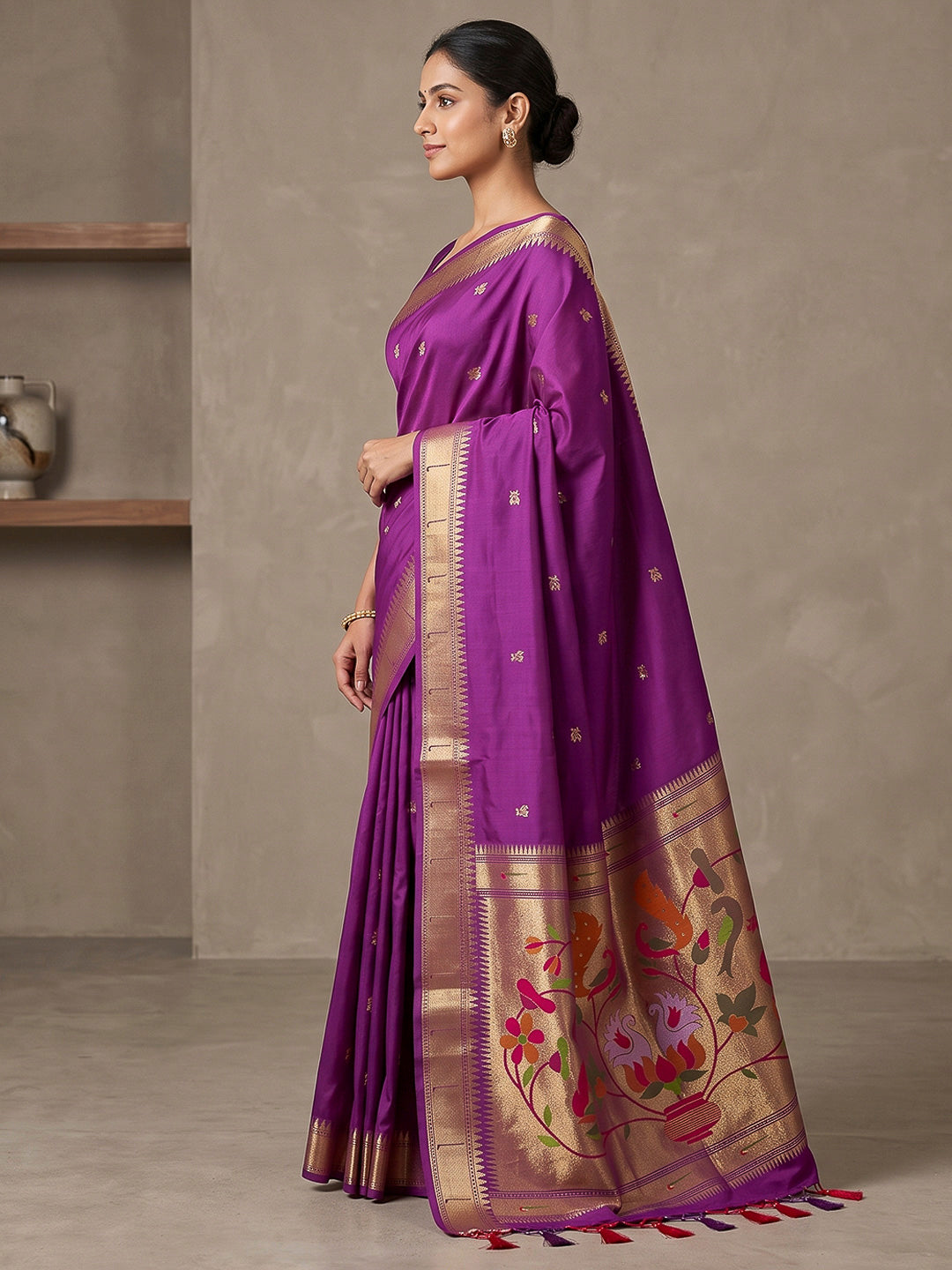 Purple Cotton Blend Woven Saree