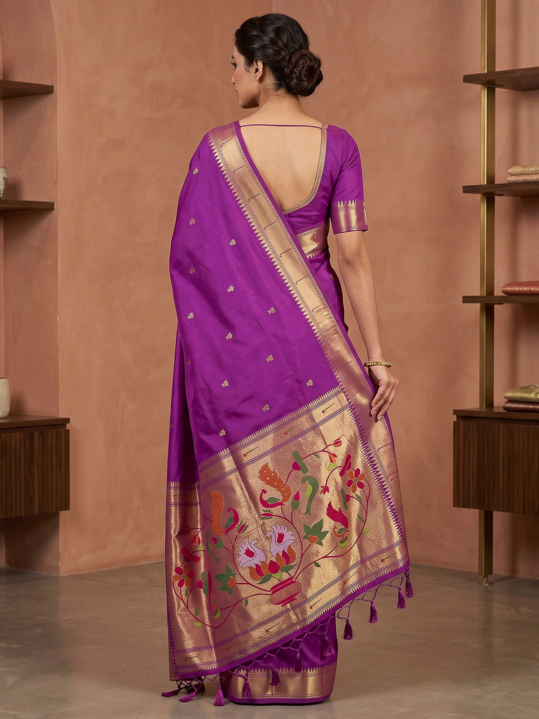 Purple Cotton Blend Woven Saree
