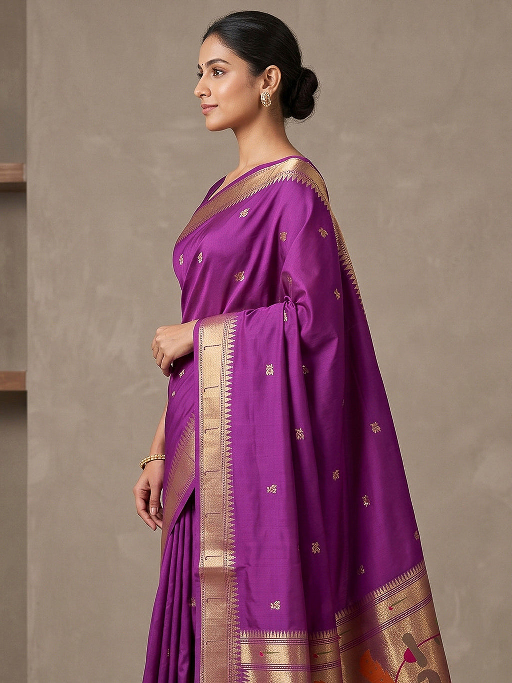 Purple Cotton Blend Woven Saree