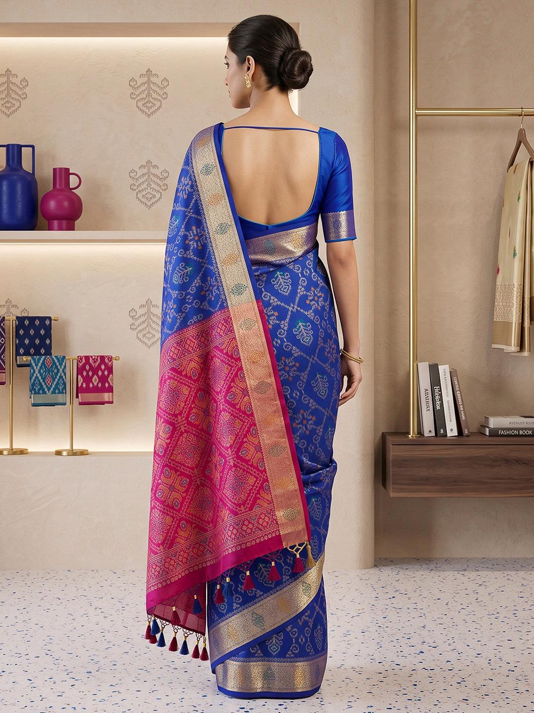 Navy-Blue Cotton Blend Woven Saree