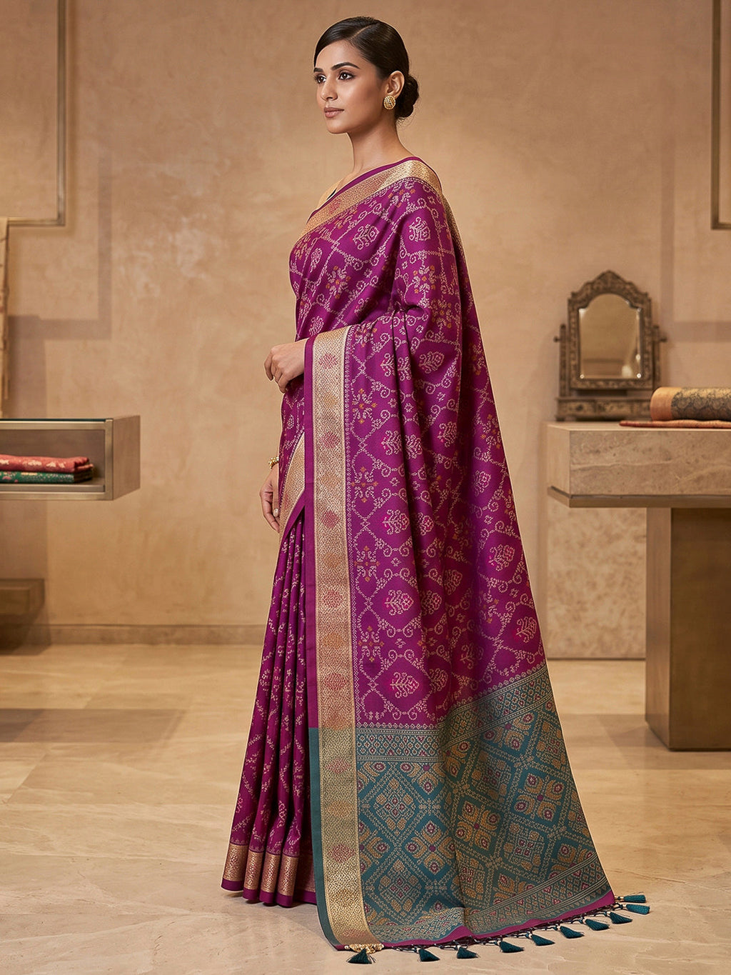 Purple Cotton Blend Woven Saree