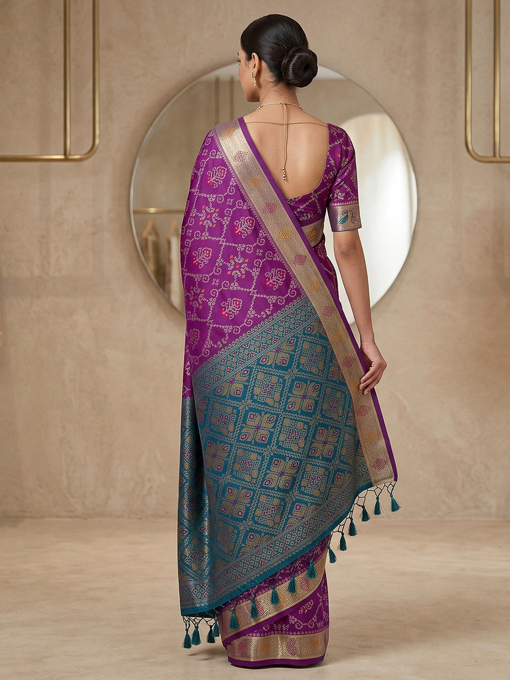 Purple Cotton Blend Woven Saree