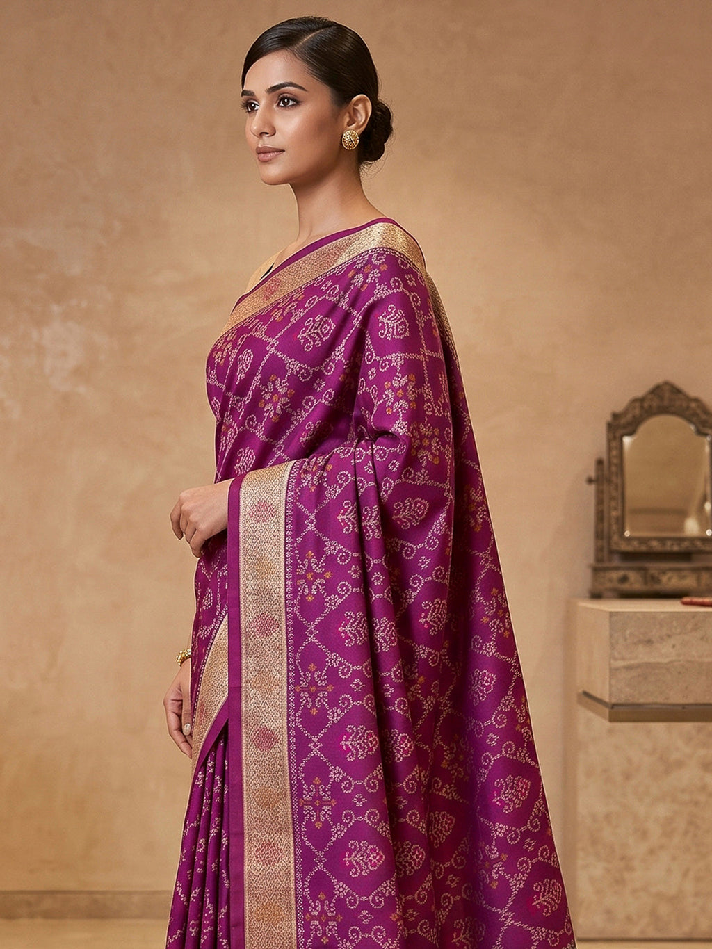 Purple Cotton Blend Woven Saree