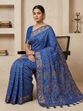 Navy-Blue Cotton Blend Woven Saree
