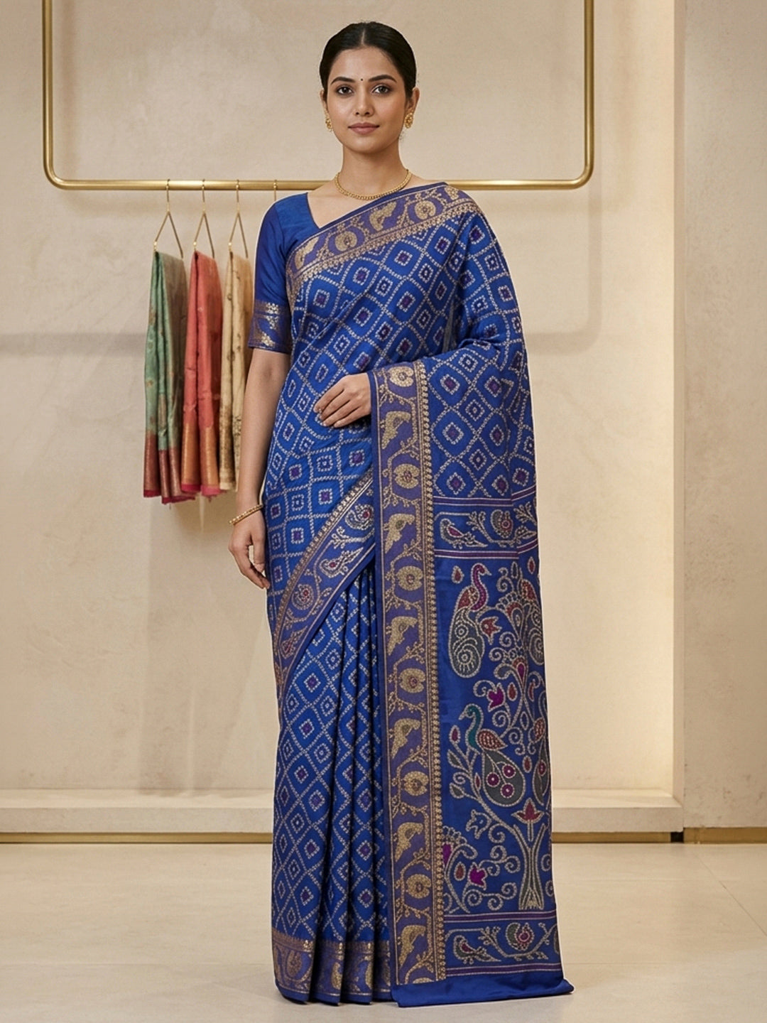 Navy-Blue Cotton Blend Woven Saree