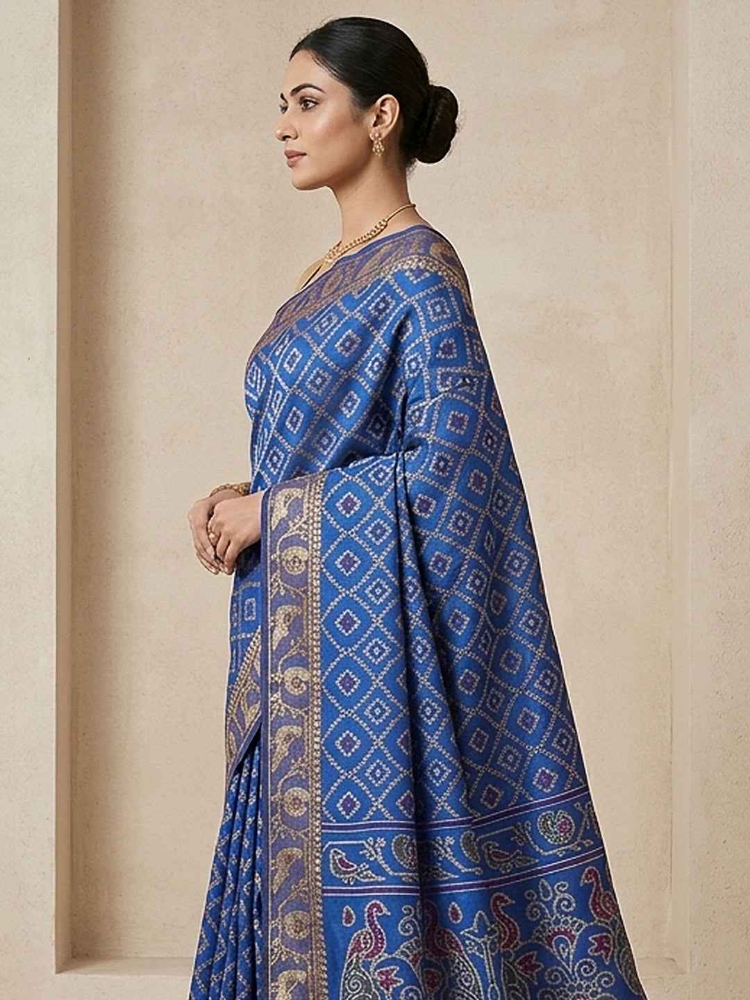 Navy-Blue Cotton Blend Woven Saree