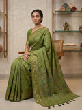 Olive-Green Cotton Blend Woven Saree
