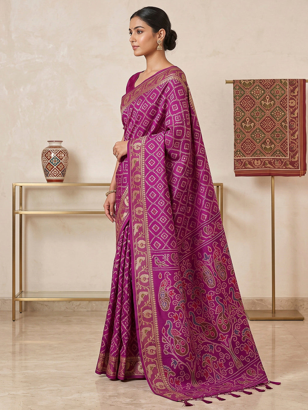 Purple Cotton Blend Woven Saree