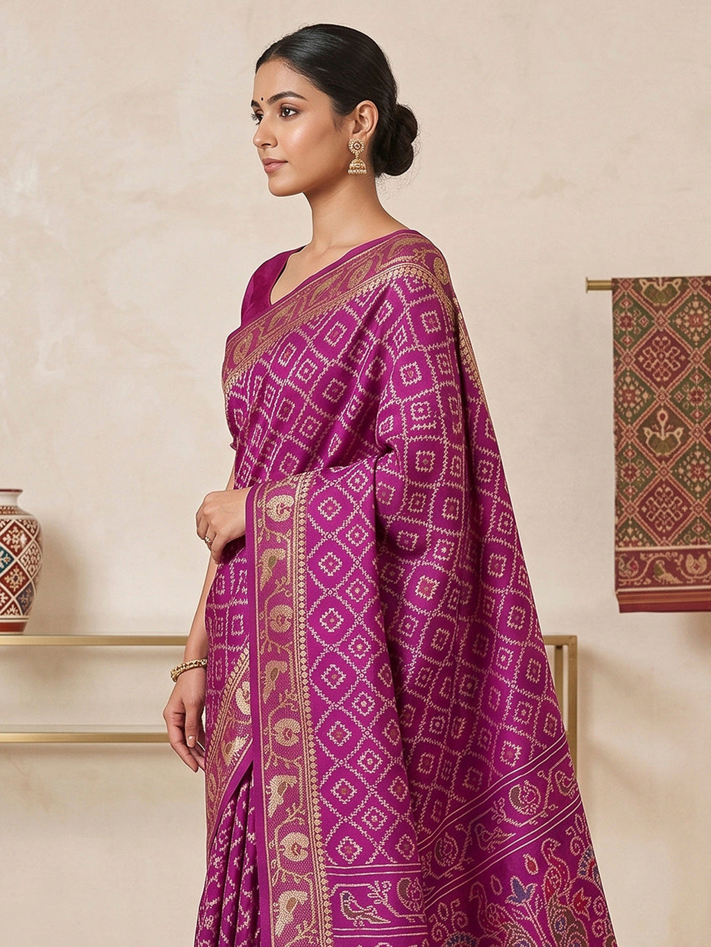 Purple Cotton Blend Woven Saree
