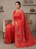Red Cotton Blend Woven Saree