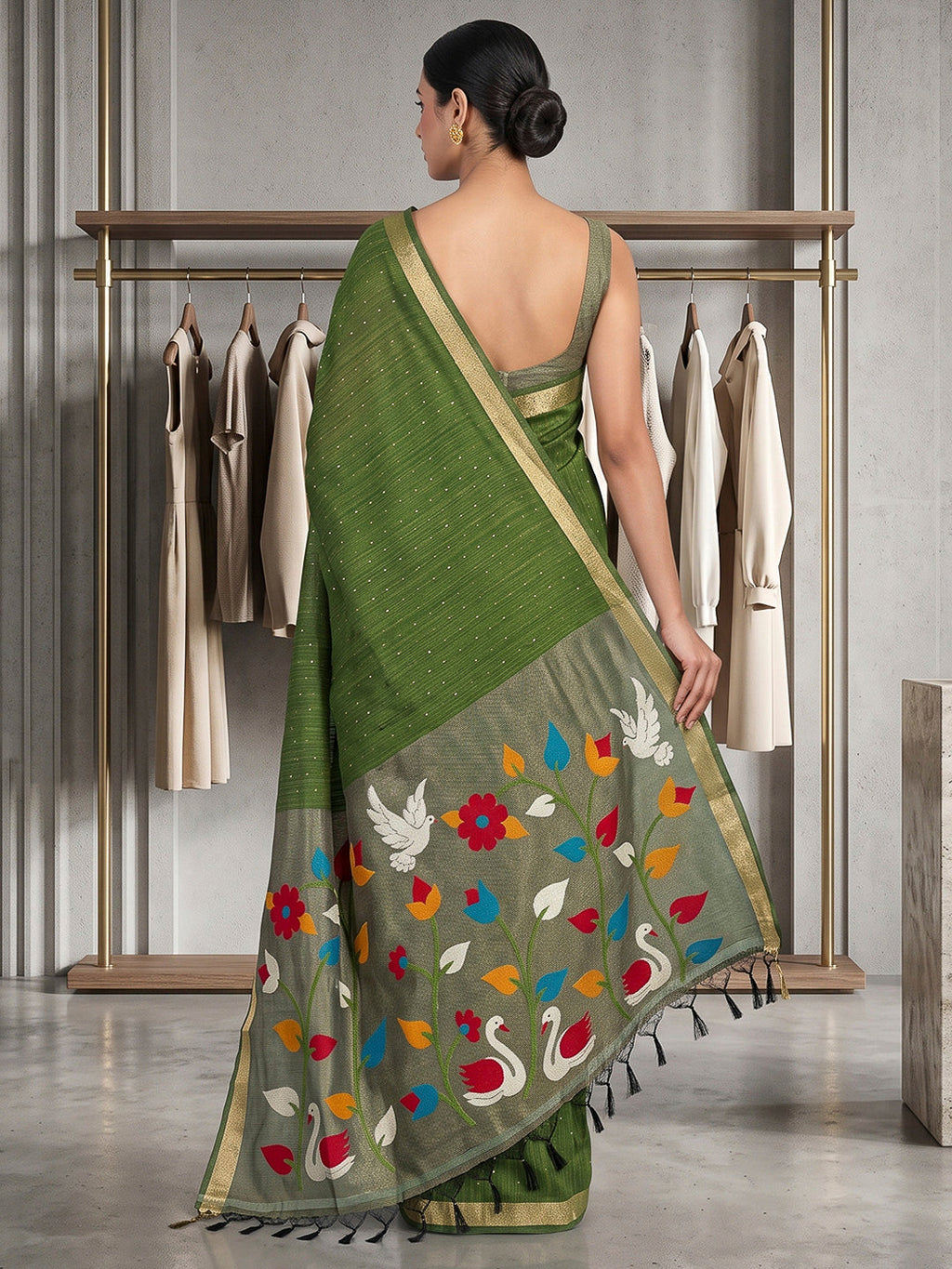 Mint-Green Cotton Blend Woven Saree