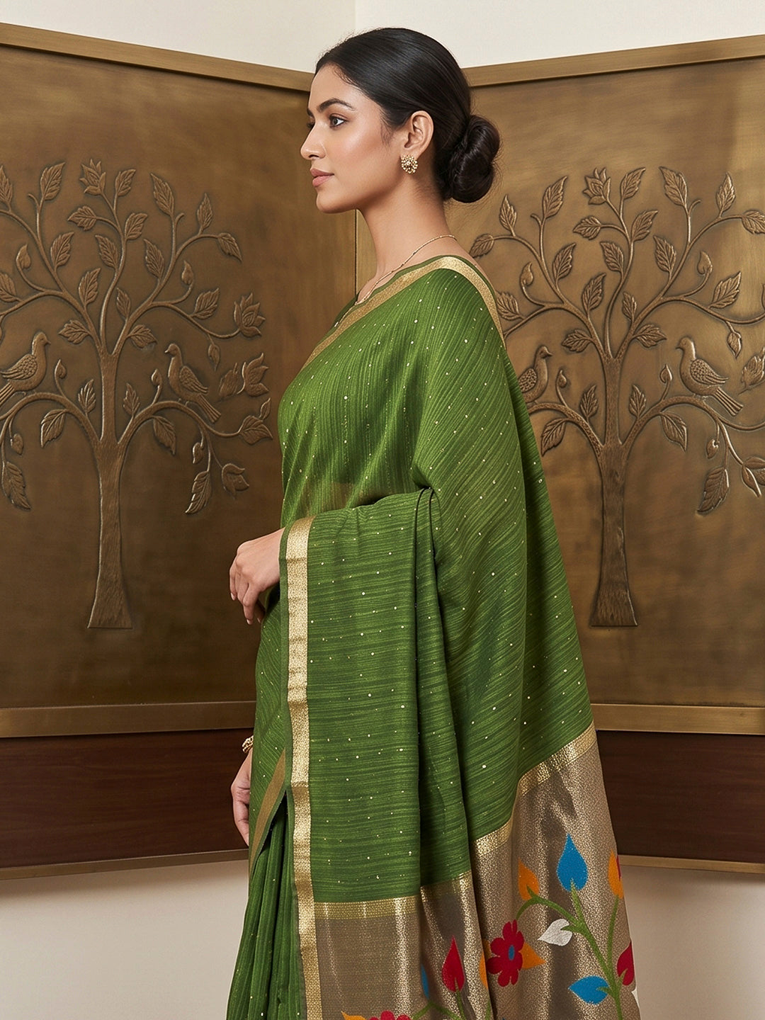 Mint-Green Cotton Blend Woven Saree