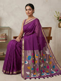 Purple Cotton Blend Woven Saree