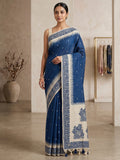 Navy-Blue Cotton Blend Woven Saree