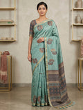 Blue-Lt Cotton Blend Woven Saree