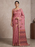 Pink Cotton Blend Woven Saree