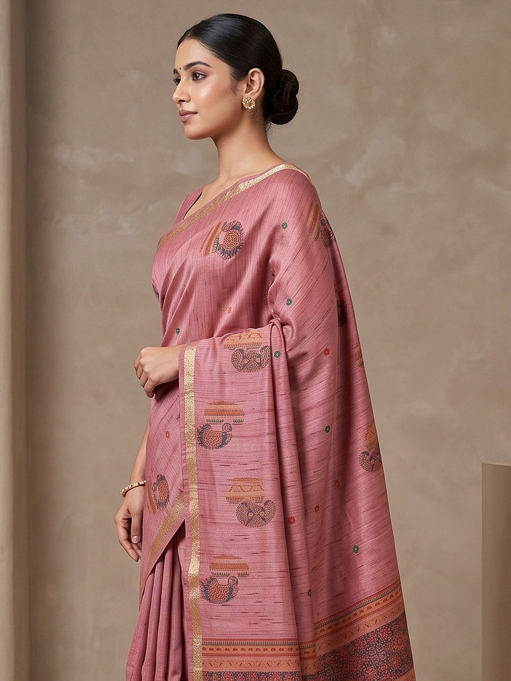 Pink Cotton Blend Woven Saree