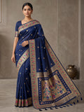 Navy-Blue Cotton Blend Woven Saree