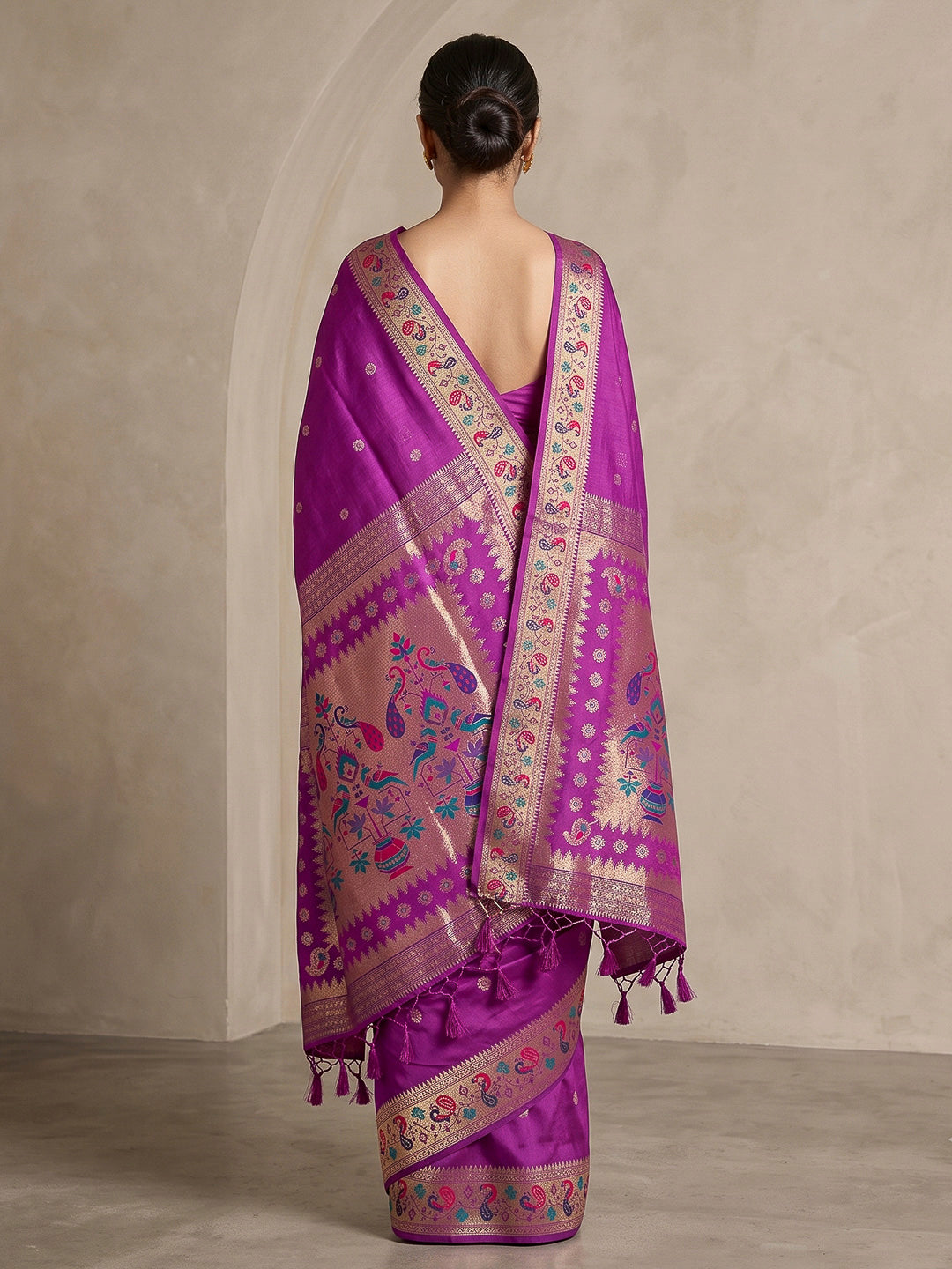 Purple Cotton Blend Woven Saree