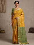 Mustard Cotton Blend Woven Saree