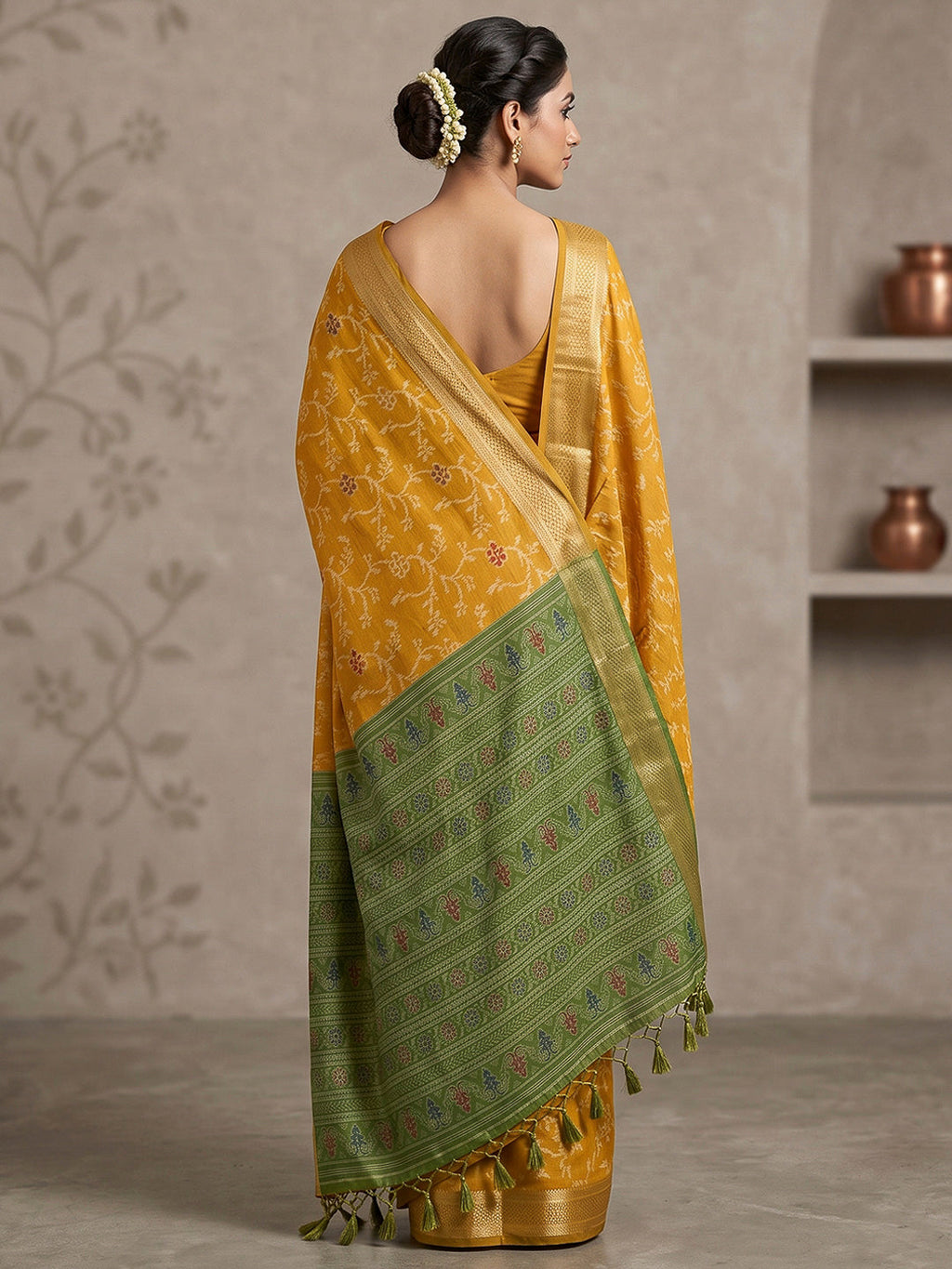 Mustard Cotton Blend Woven Saree