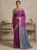 Purple Cotton Blend Woven Saree