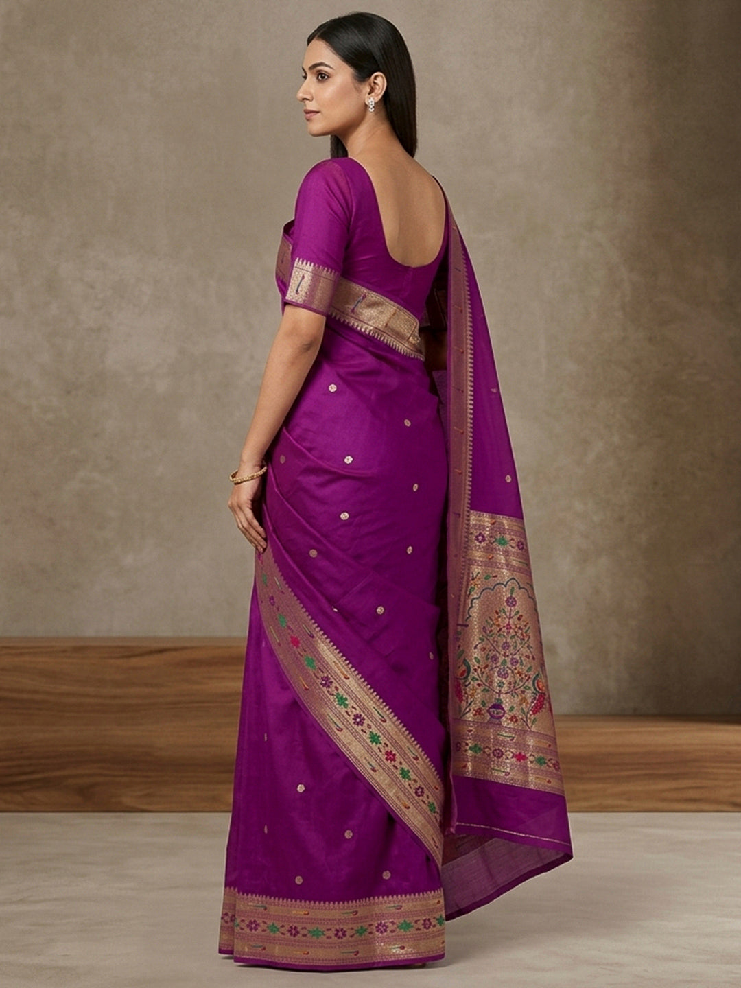 Purple Cotton Blend Woven Saree