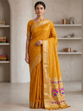 Mustard Cotton Blend Woven Saree