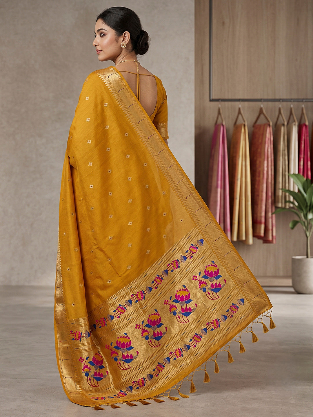 Mustard Cotton Blend Woven Saree