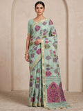Blue Cotton Blend Woven Saree