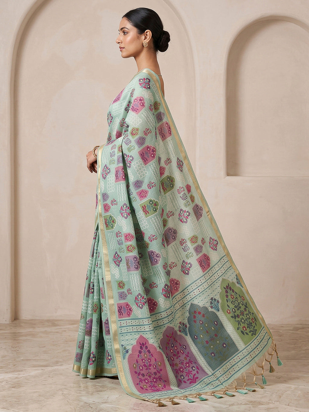 Blue Cotton Blend Woven Saree