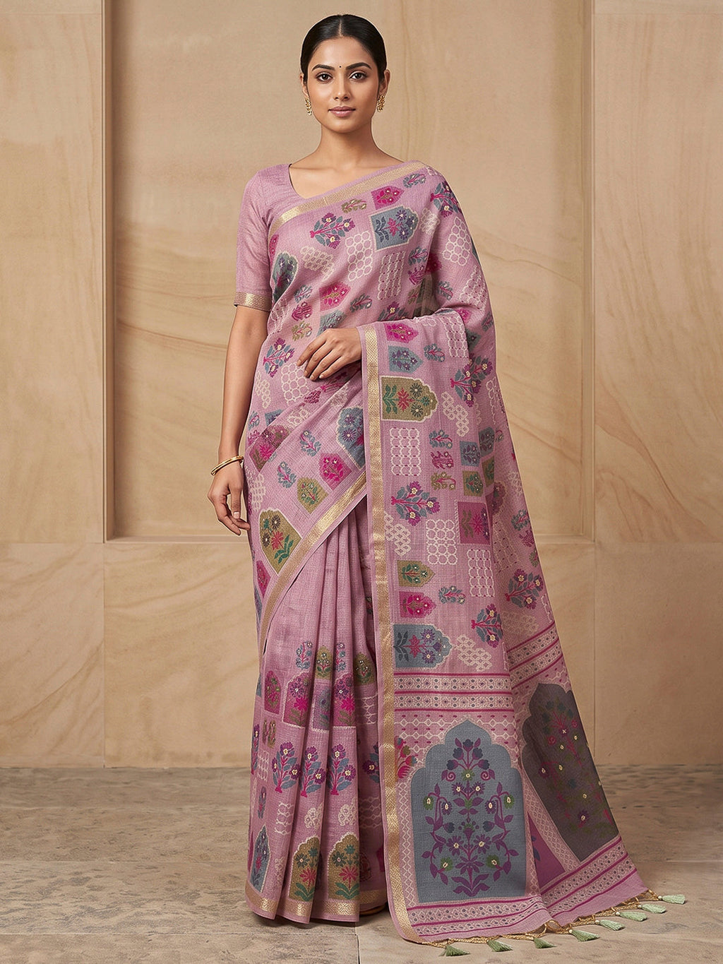 Lavender Cotton Blend Woven Saree