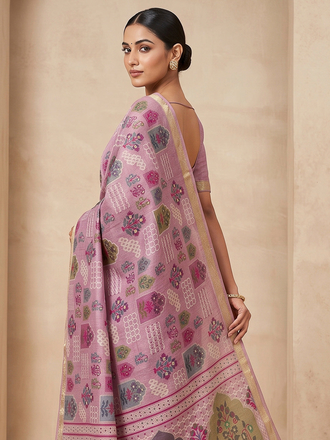 Lavender Cotton Blend Woven Saree