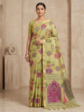 Olive-Green Cotton Blend Woven Saree