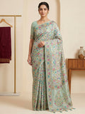 Blue Cotton Blend Woven Saree