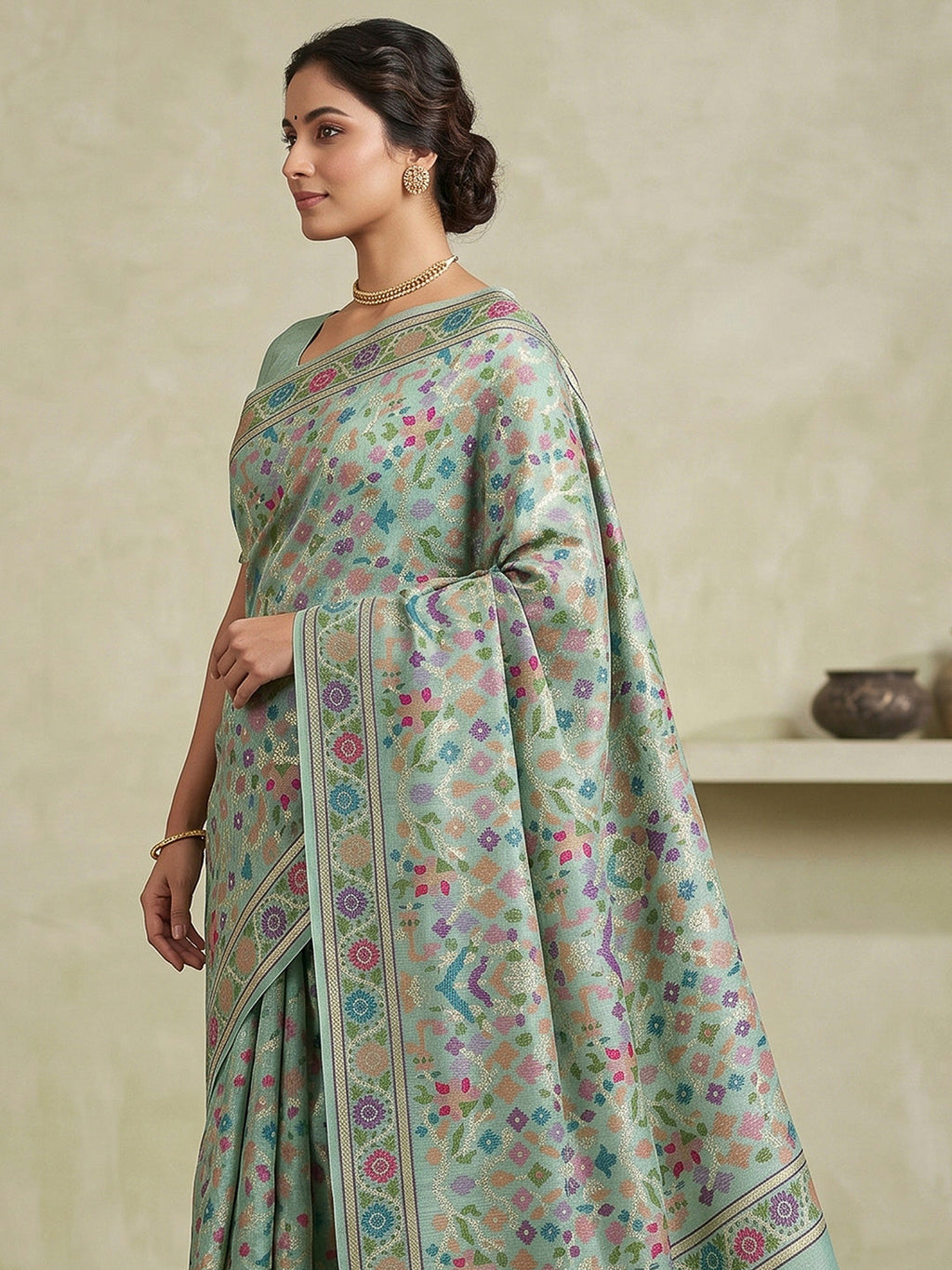 Blue Cotton Blend Woven Saree