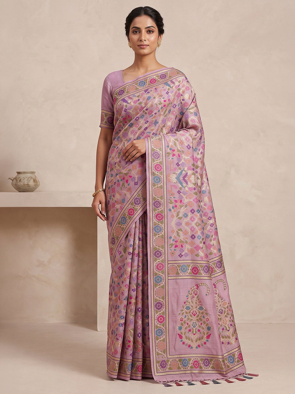 Lavender Cotton Blend Woven Saree