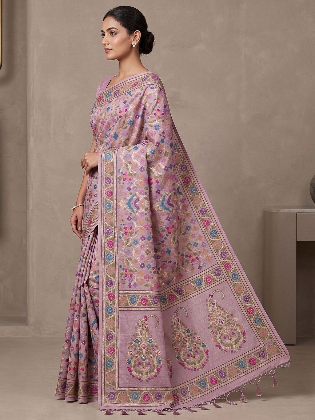 Lavender Cotton Blend Woven Saree