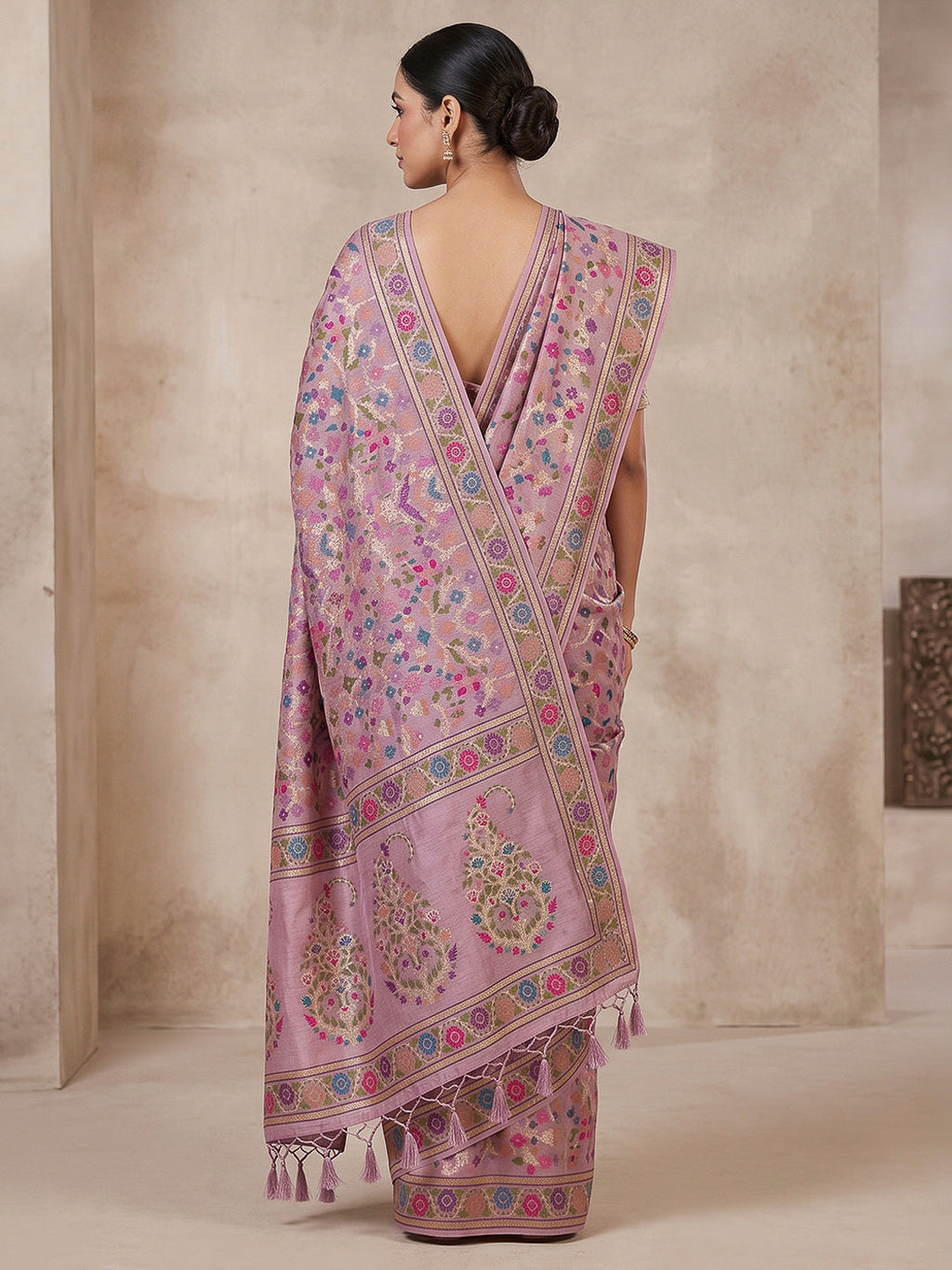 Lavender Cotton Blend Woven Saree